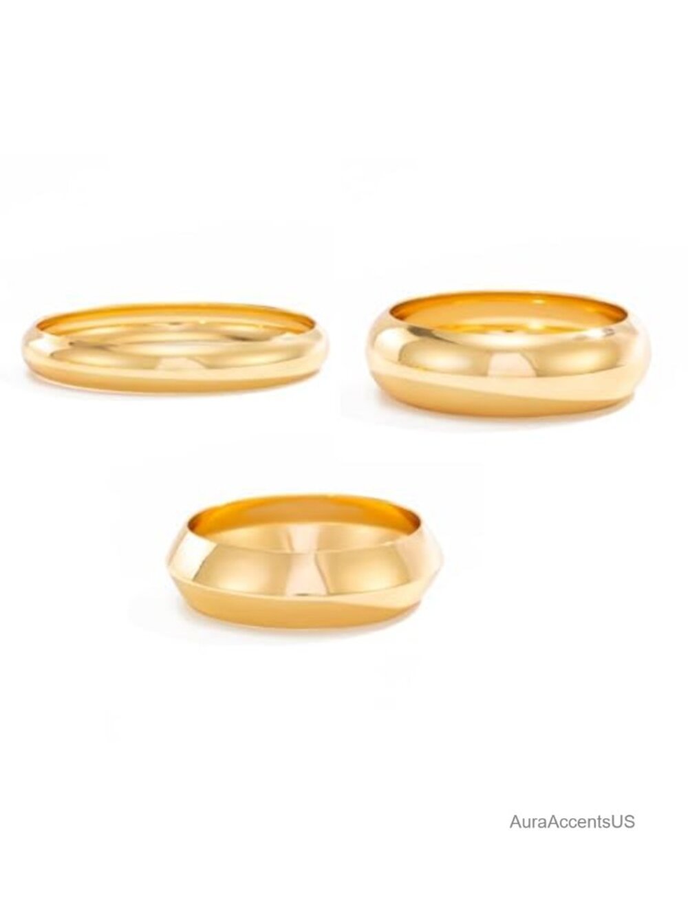 3PCS Chunky Gold Plated Bangle Bracelets Stackable Wide Cuff Set